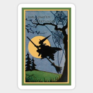 Vintage Look Halloween Flying Witch Sticker